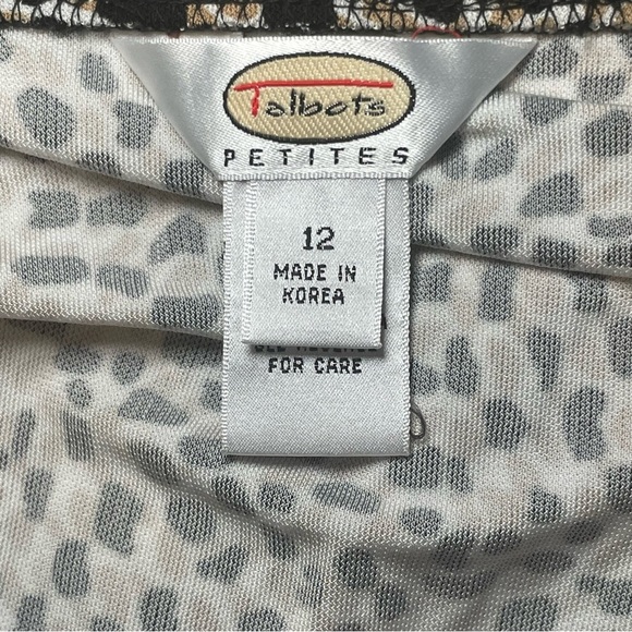 Vintage Talbots Petites Mid-Length Black Tan Dots Stretchy Knit Skirt 12 Office - Picture 3 of 7